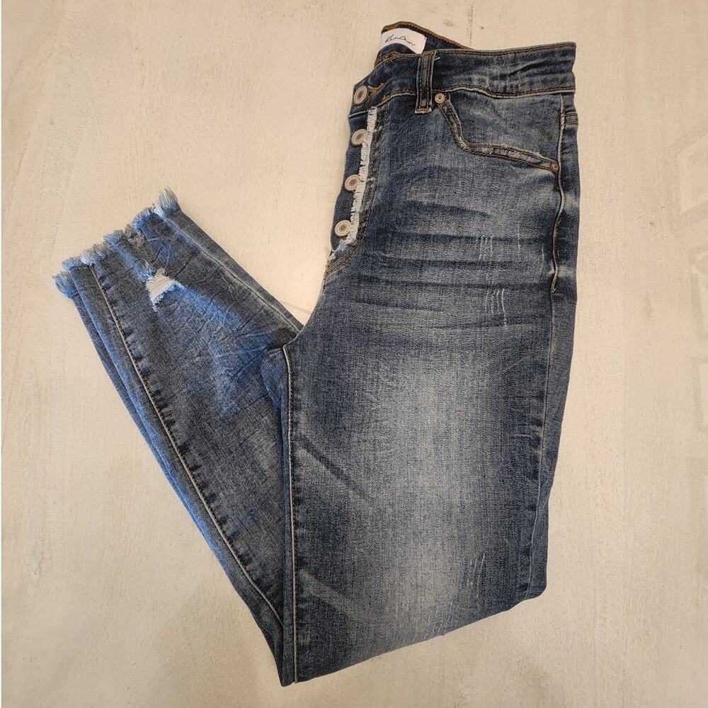 KANCAN Women's Denim Estilo Jean Button Fly Distressed Ankle SZ 9/28
